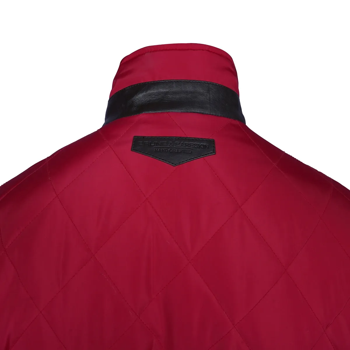 Standing Collar Red Puffer Jacket with Adjustable Waist Belt Zipper Snap Button