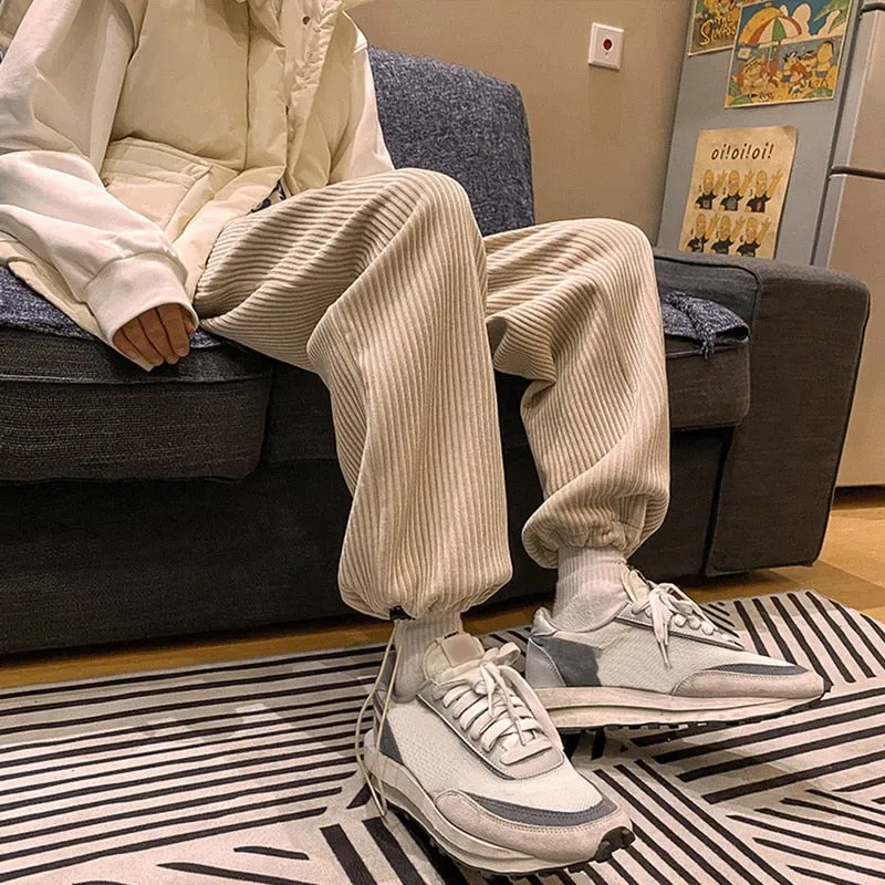 Striped Polyester Baggy Pants