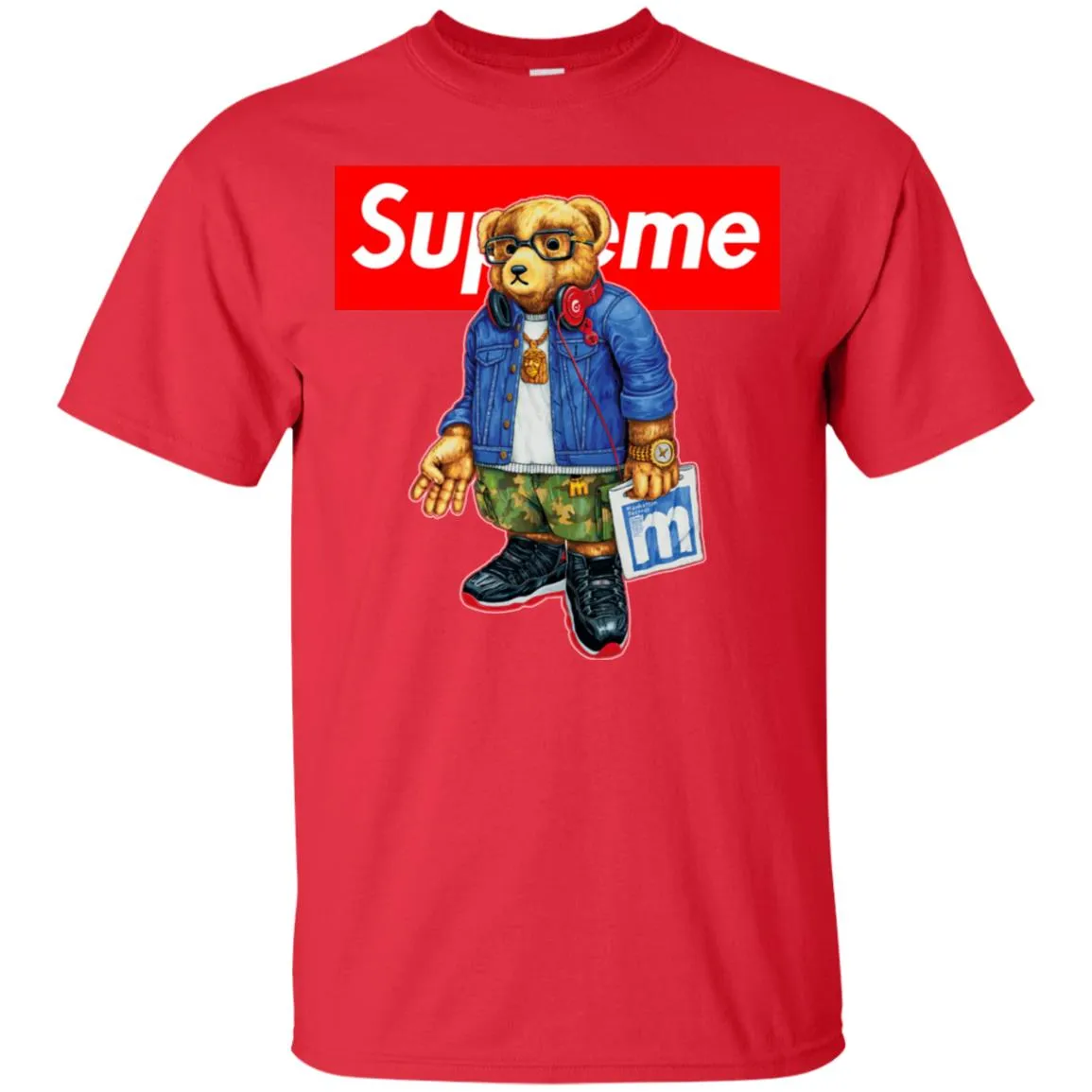 Supreme Bear Style Music T-shirt Men Cotton T-Shirt