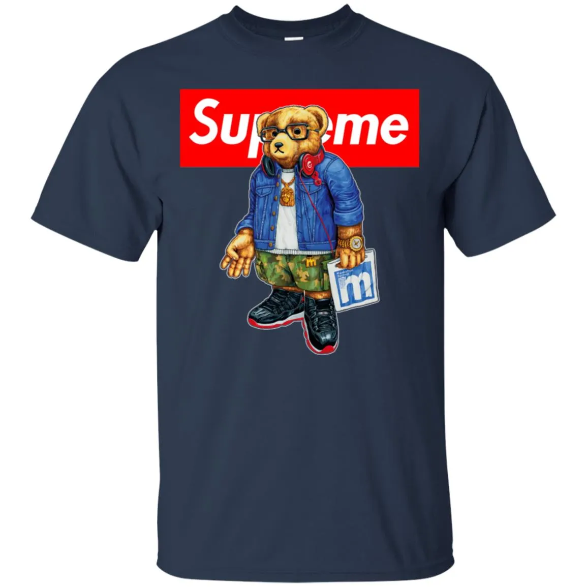 Supreme Bear Style Music T-shirt Men Cotton T-Shirt