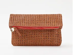 Tan Woven Foldover Clutch