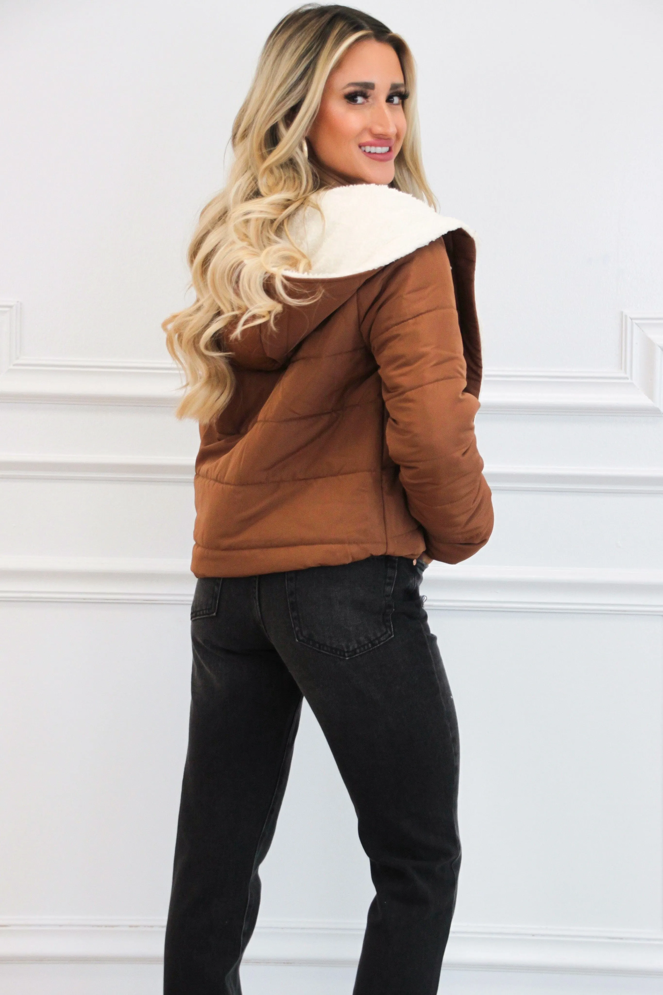 Taz Faux Fur Line Puffer Jacket: Camel