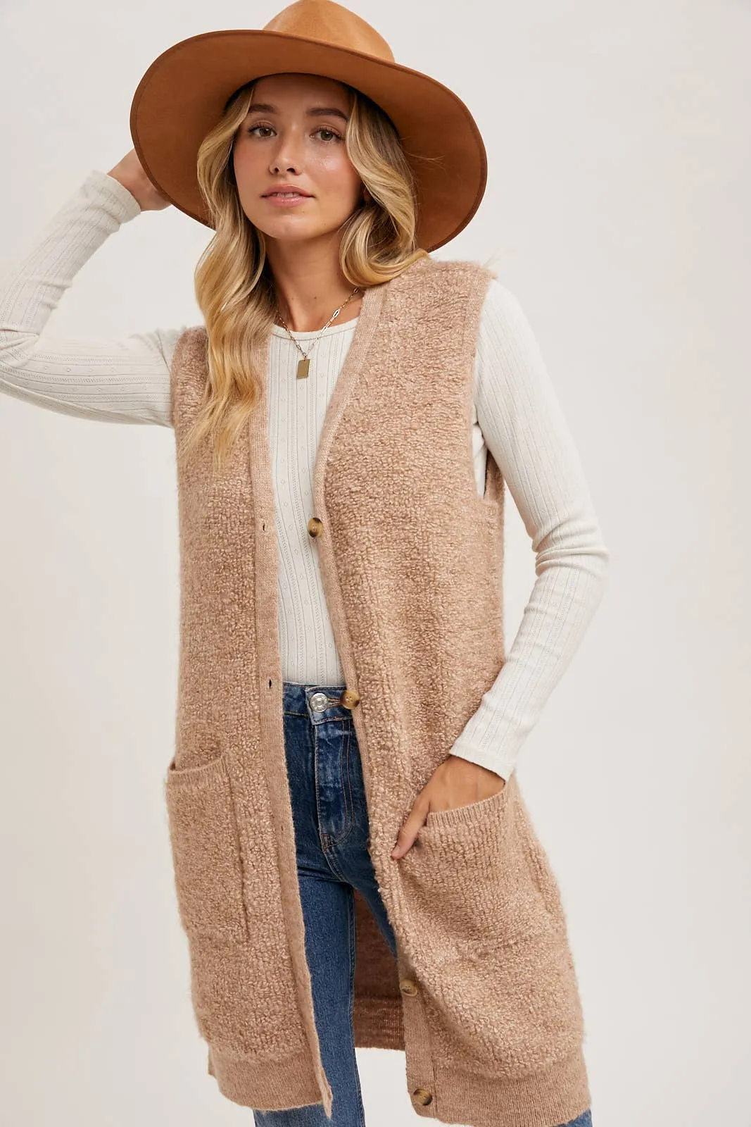 Teddy Knit Long Lined Vest