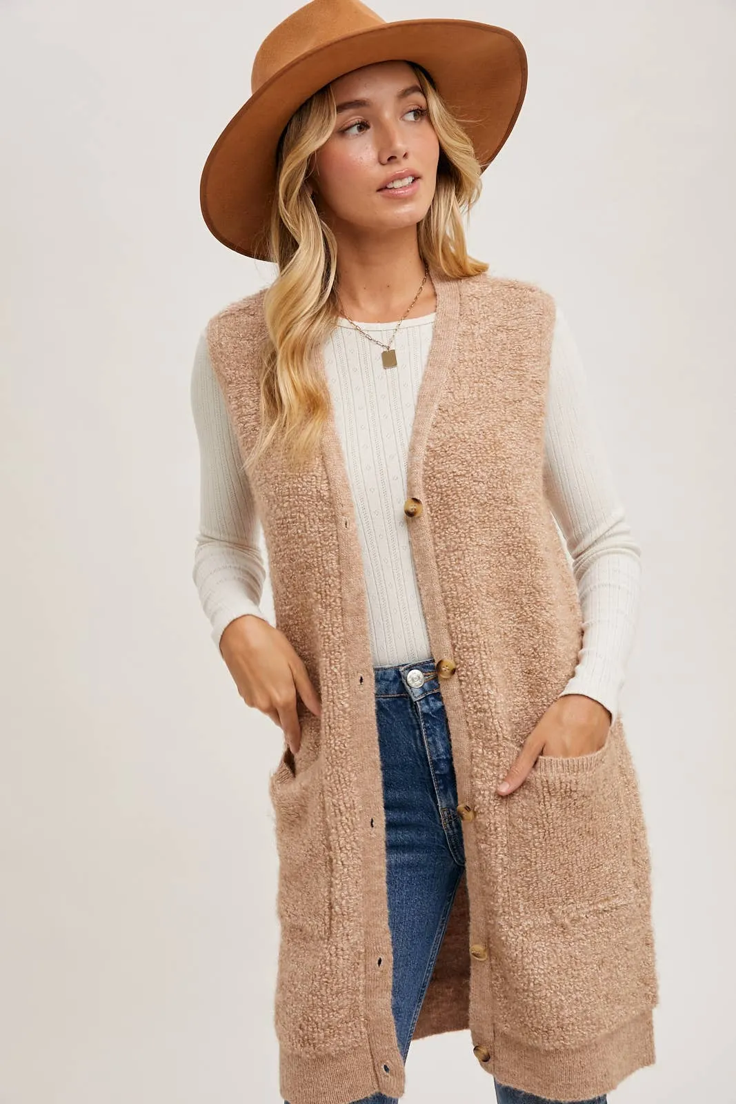 Teddy Knit Long Lined Vest