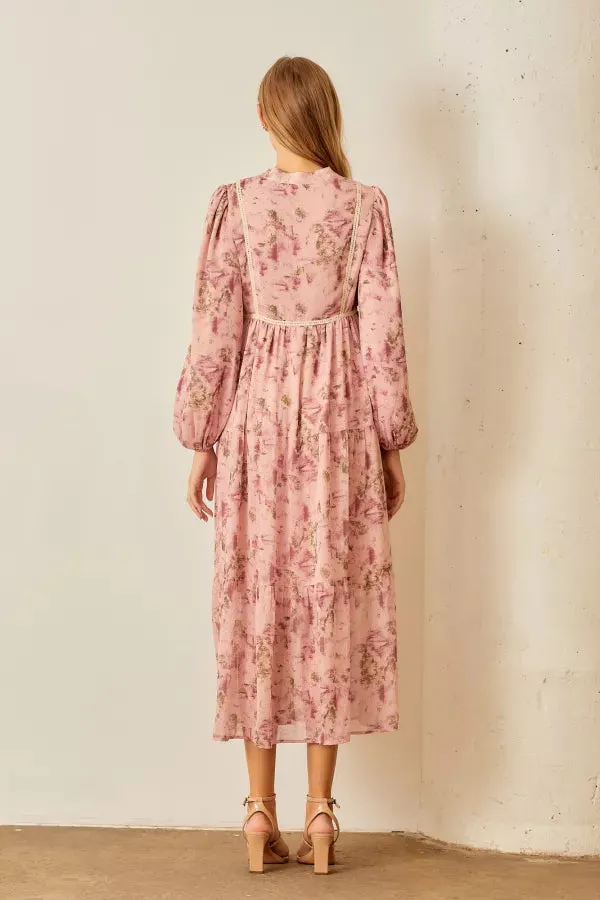 The Alice Lace Trim Midi Dress in Dusty Pink-Sale