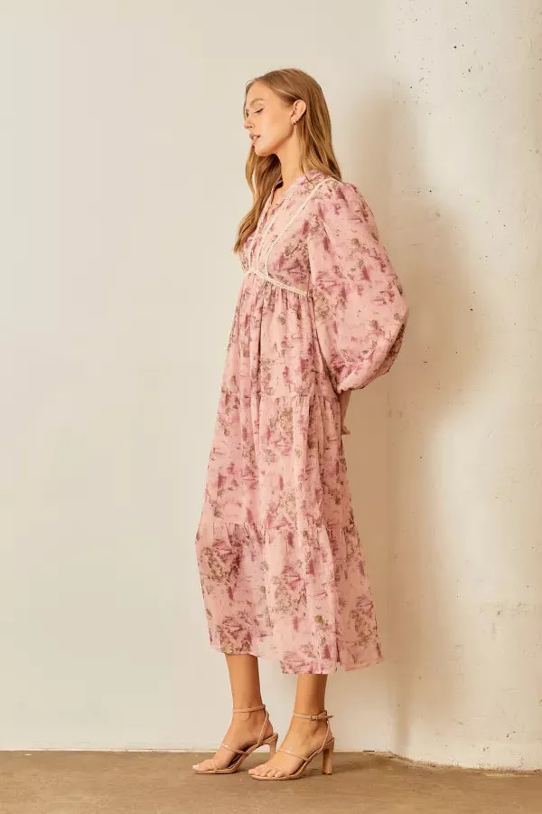 The Alice Lace Trim Midi Dress in Dusty Pink-Sale