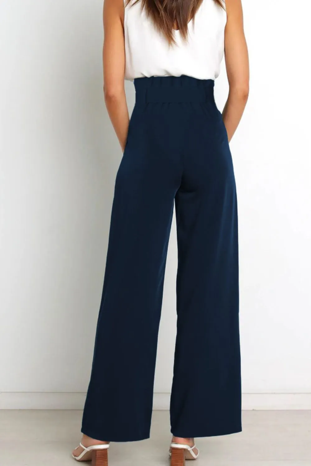 Tie Front Paperbag Wide Leg Pants