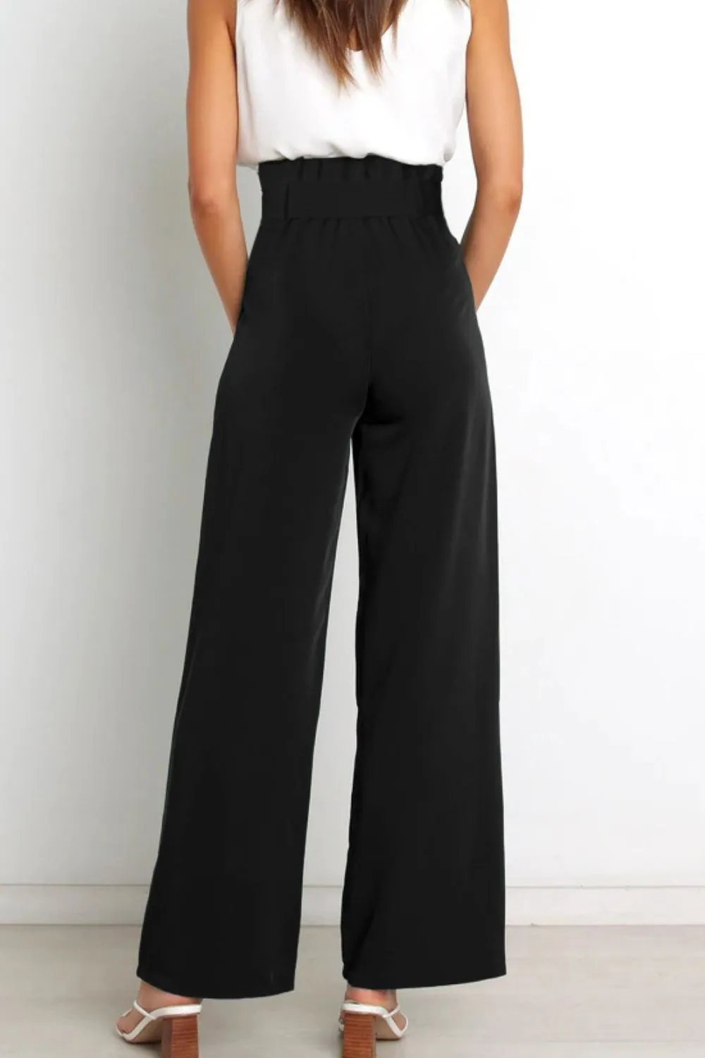 Tie Front Paperbag Wide Leg Pants