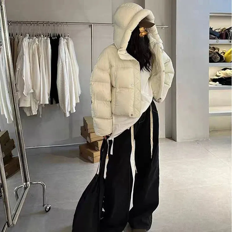 Toleet-Winter Outfits Christmas Black Friday 2024 Winter White Duck Down Hooded Puffer Jacket Thick Warmer Oversize Jacket Cotton Long Sleeve Zipper Padded Coat Female