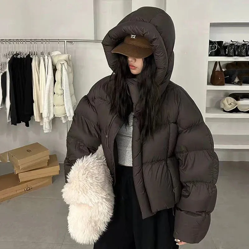 Toleet-Winter Outfits Christmas Black Friday 2024 Winter White Duck Down Hooded Puffer Jacket Thick Warmer Oversize Jacket Cotton Long Sleeve Zipper Padded Coat Female