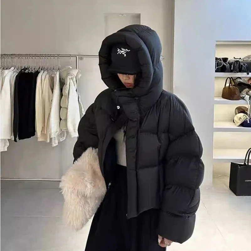 Toleet-Winter Outfits Christmas Black Friday 2024 Winter White Duck Down Hooded Puffer Jacket Thick Warmer Oversize Jacket Cotton Long Sleeve Zipper Padded Coat Female