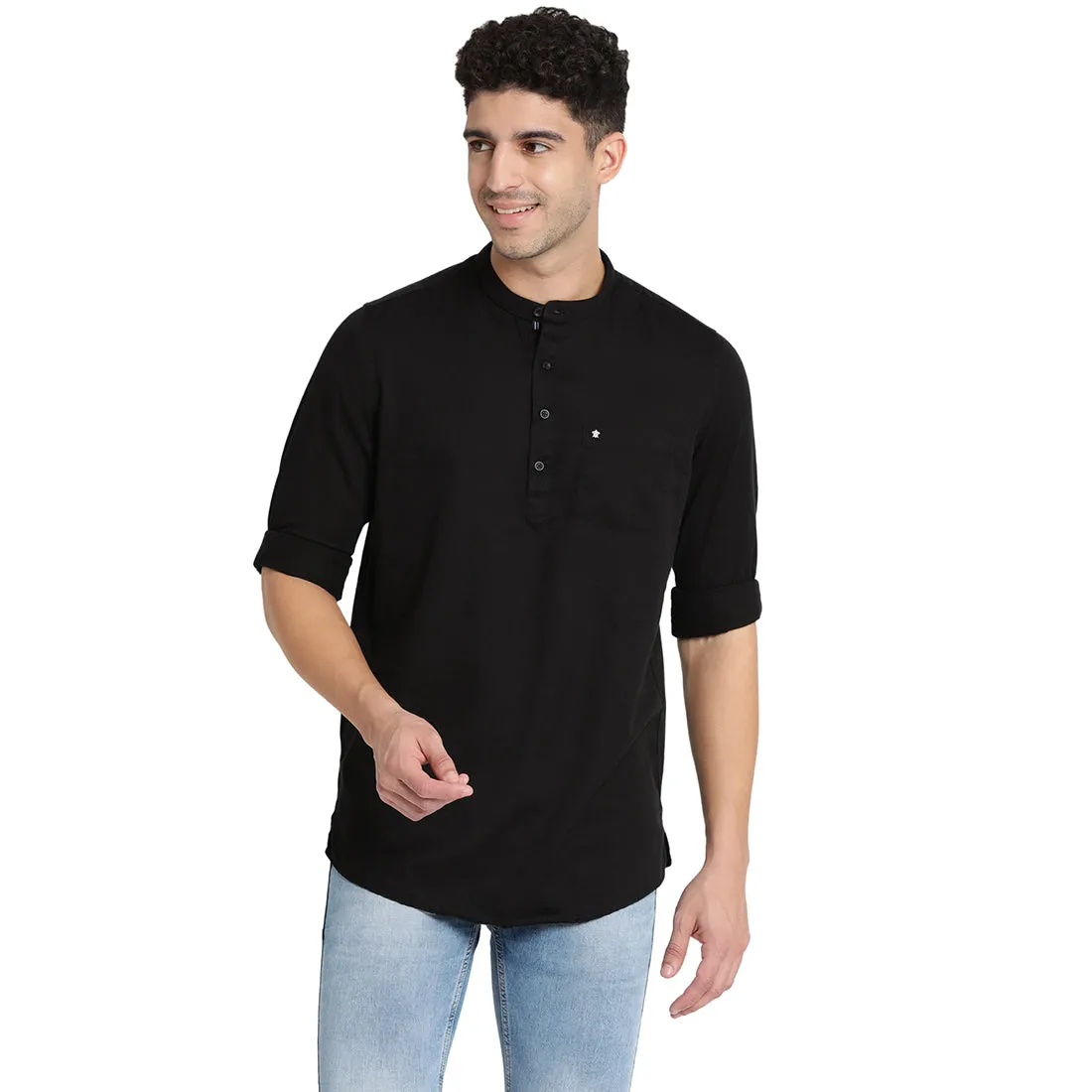 Turtle Men Black Pure Cotton Solid Kurta Shirts