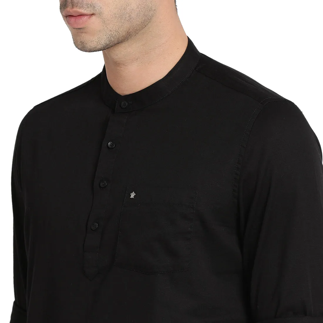 Turtle Men Black Pure Cotton Solid Kurta Shirts