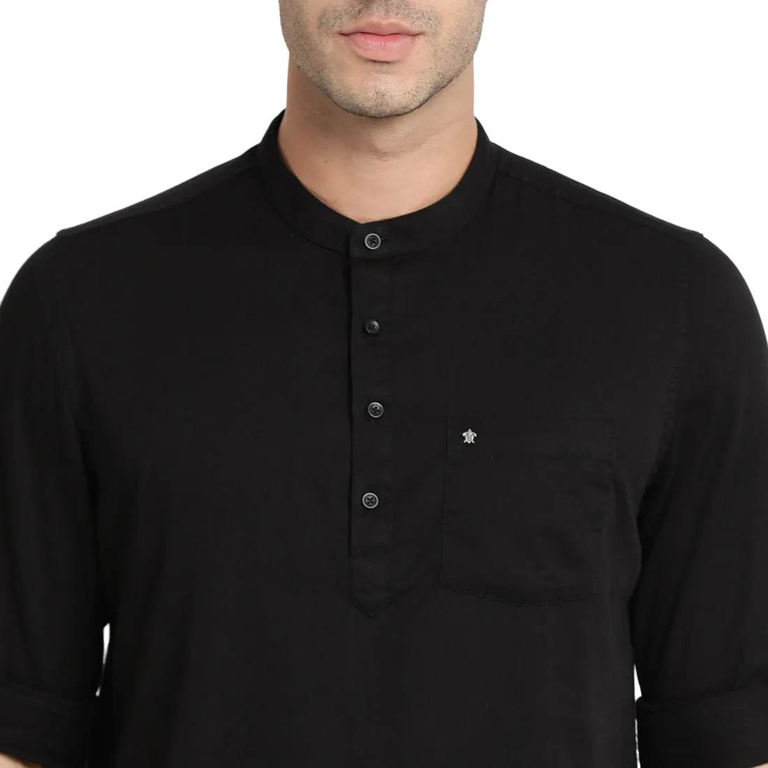 Turtle Men Black Pure Cotton Solid Kurta Shirts