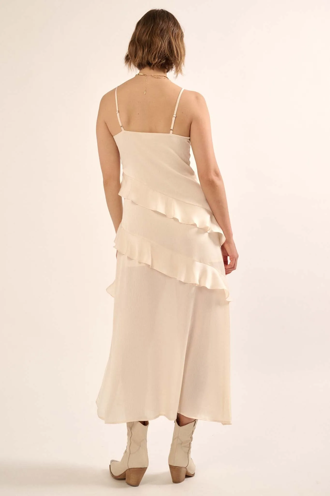 Two to Tango Ruffled Satin Midi Slip Dress