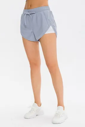 Two-Tone Drawstring Waist Faux Layered Athletic Shorts