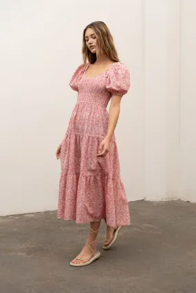 V-Neck Smocked Midi Dress