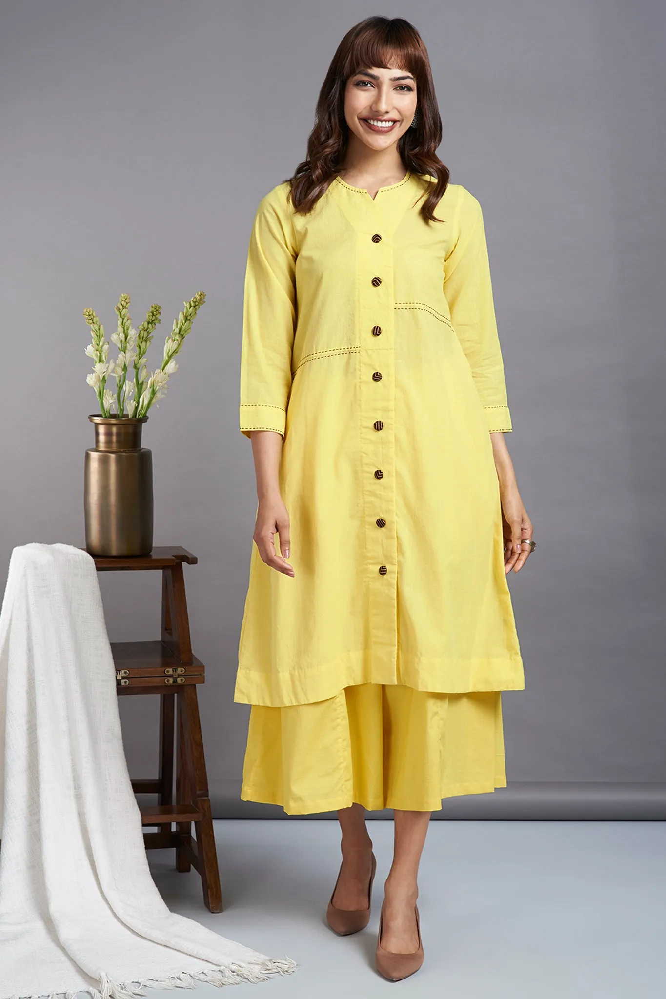 valley sun - button down tunic kurta with hand stitched details