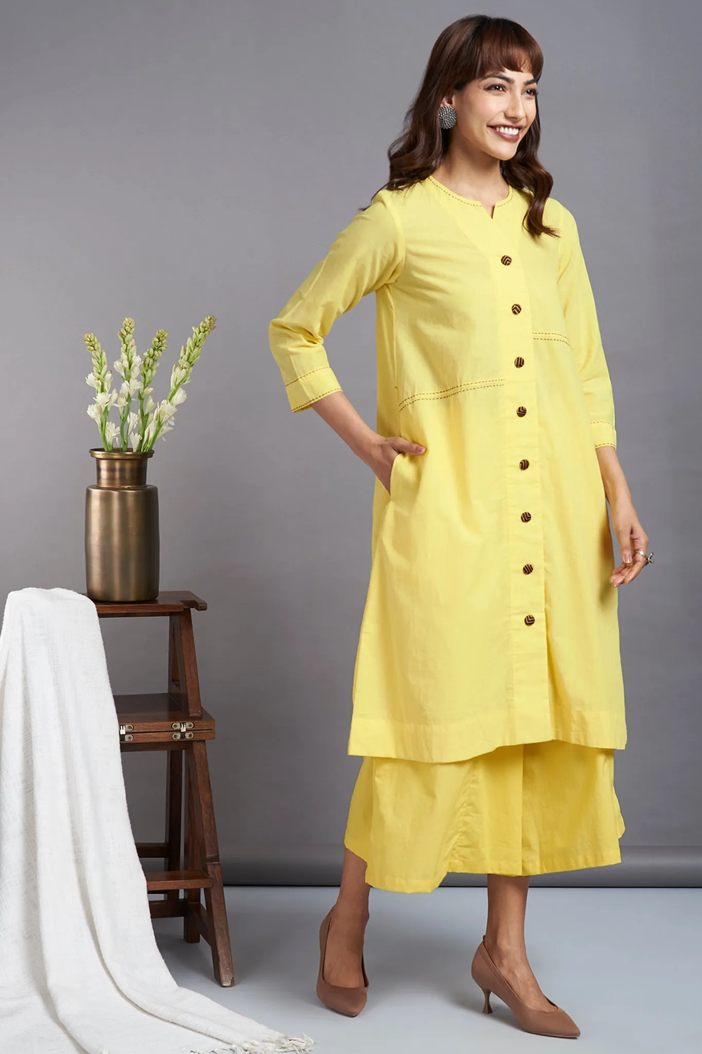 valley sun - button down tunic kurta with hand stitched details