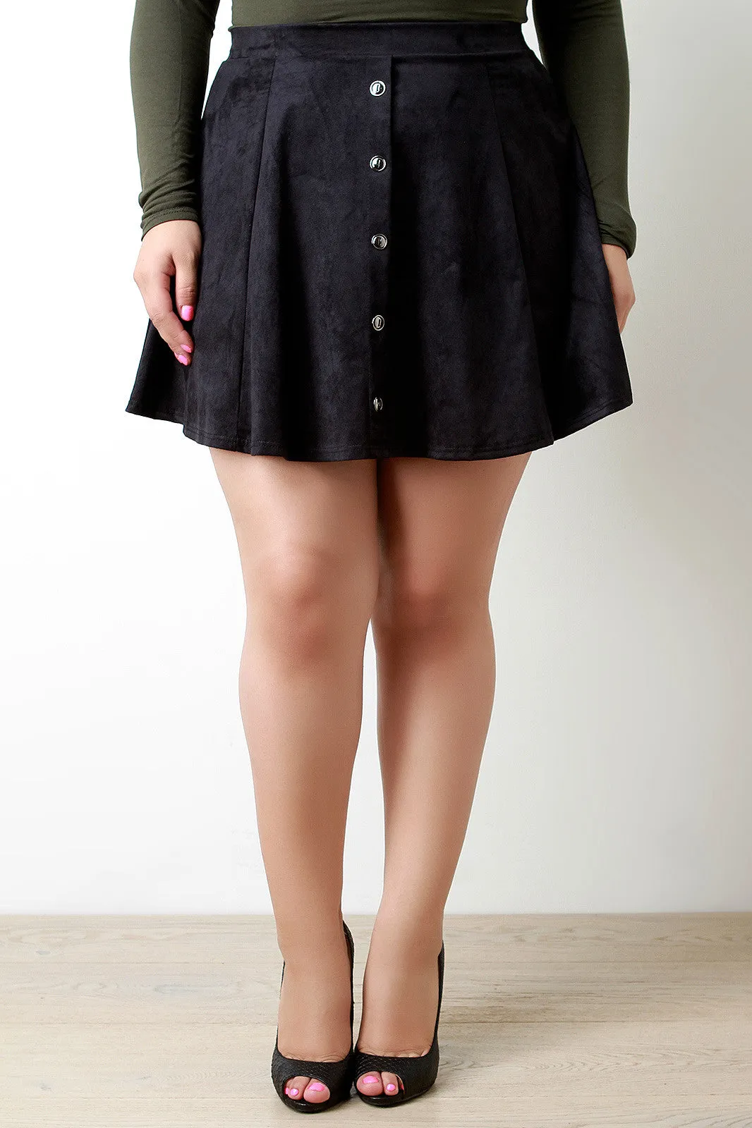 Vegan Suede Button Mini Skirt