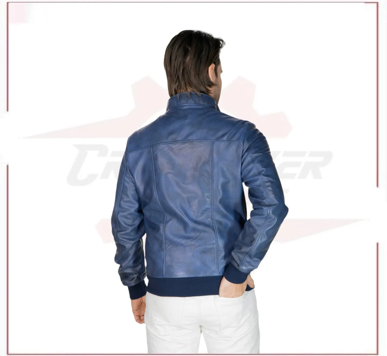 Victor - Men's Bomber in Genuine Blue Leather