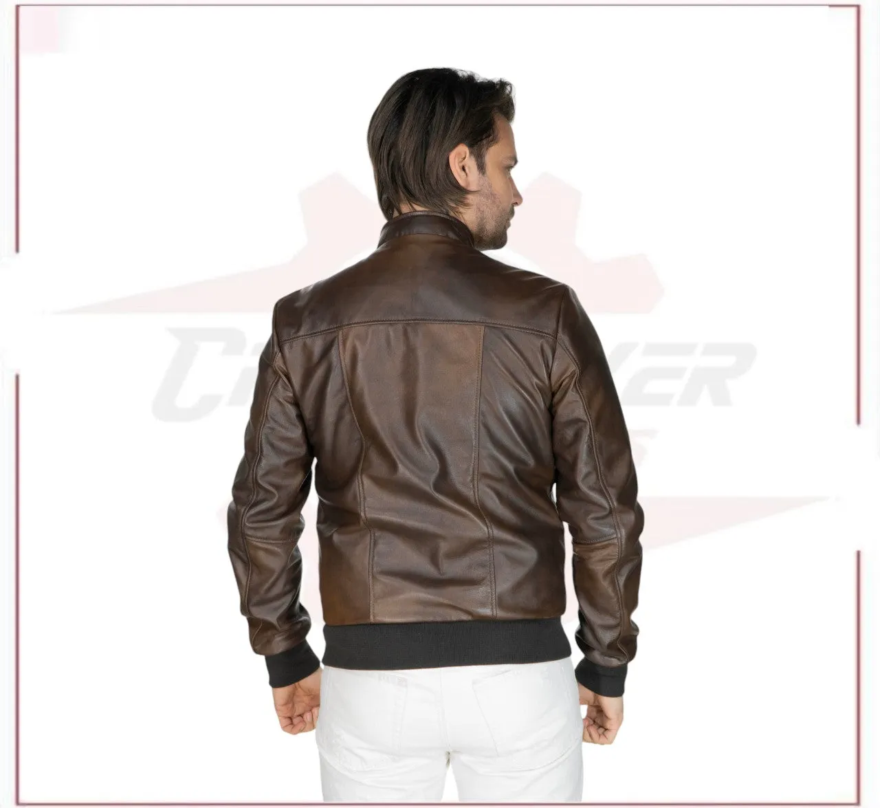 Victor - Men's Bomber in Genuine Dark Brown Leather