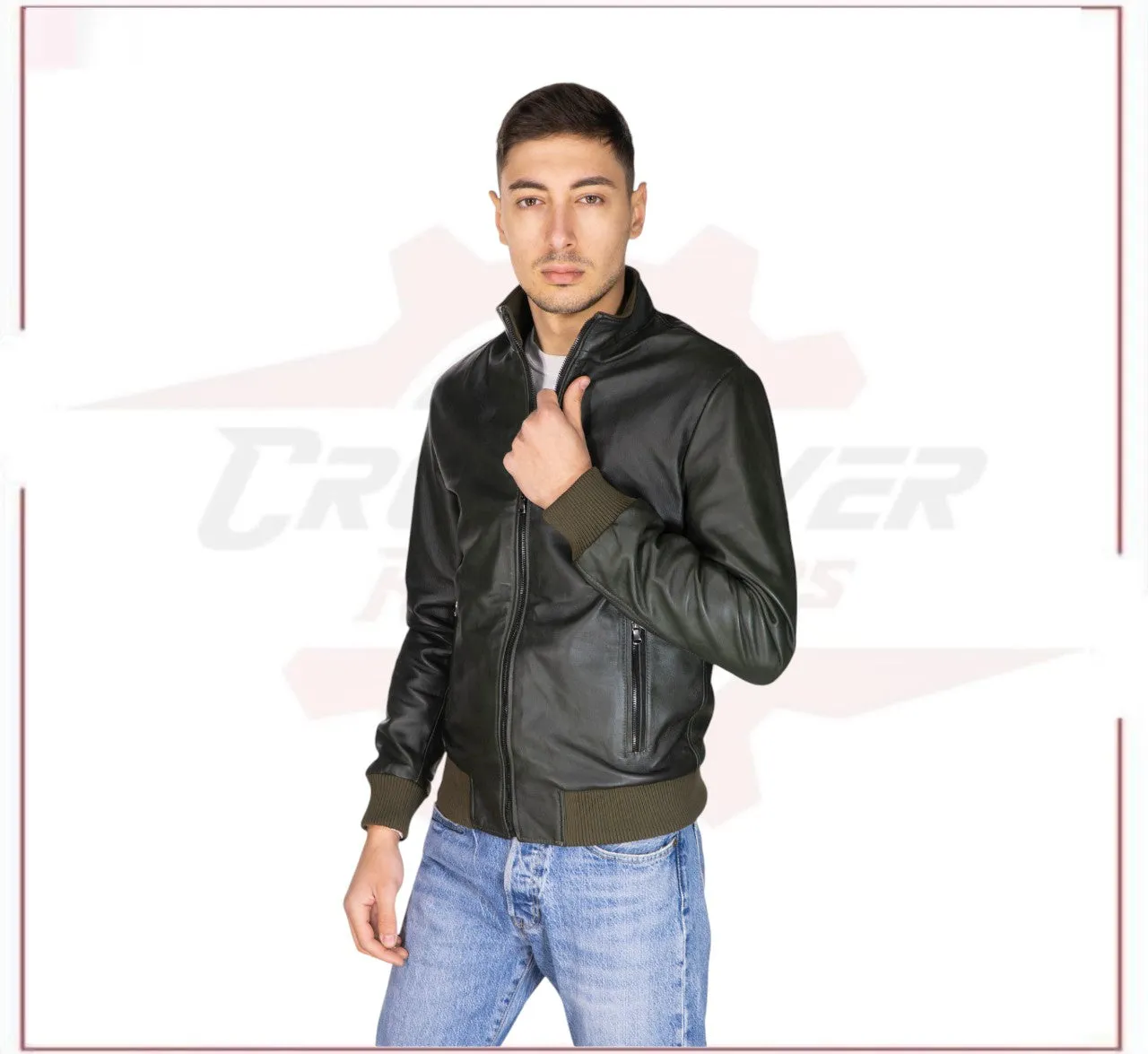 Victor - Men's Bomber in Genuine Green Leather