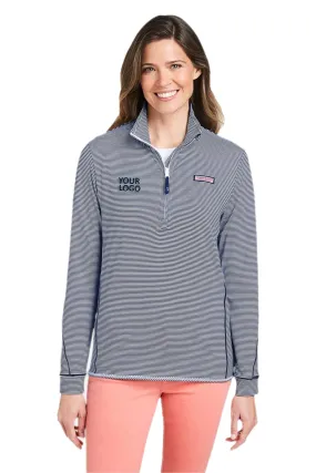 Vineyard Vines Custom Ladies Microstripe Sankaty Half-Zips, Deep Bay