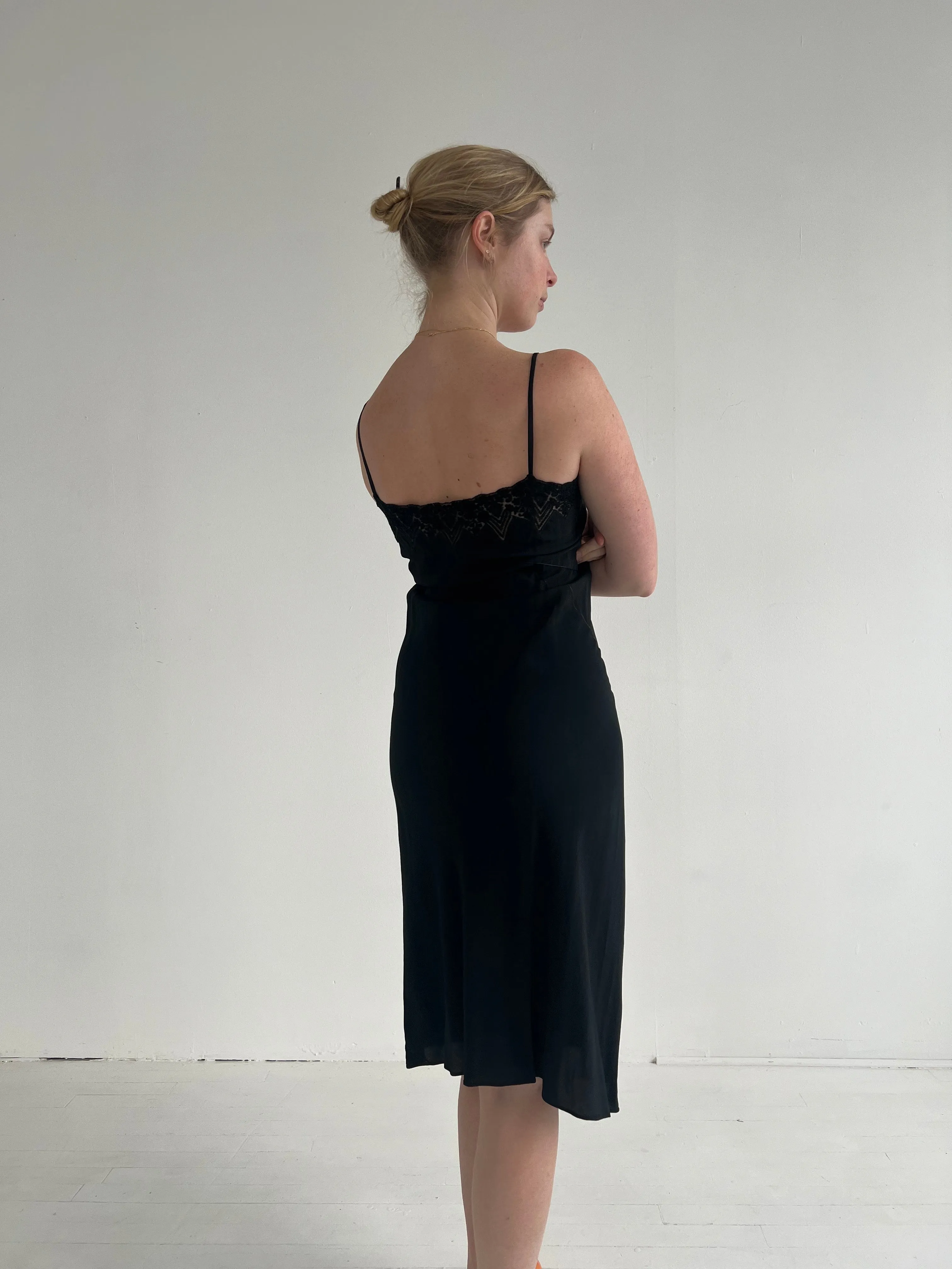 Vintage 1930s Black Silk Slip Dress