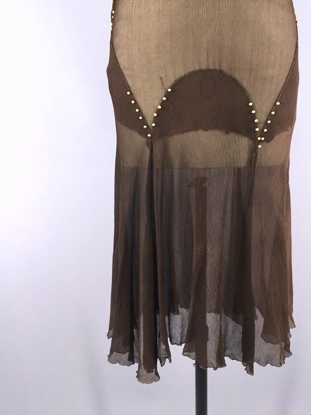 Vintage 1930s Chocolate Brown Silk Chiffon Party Dress