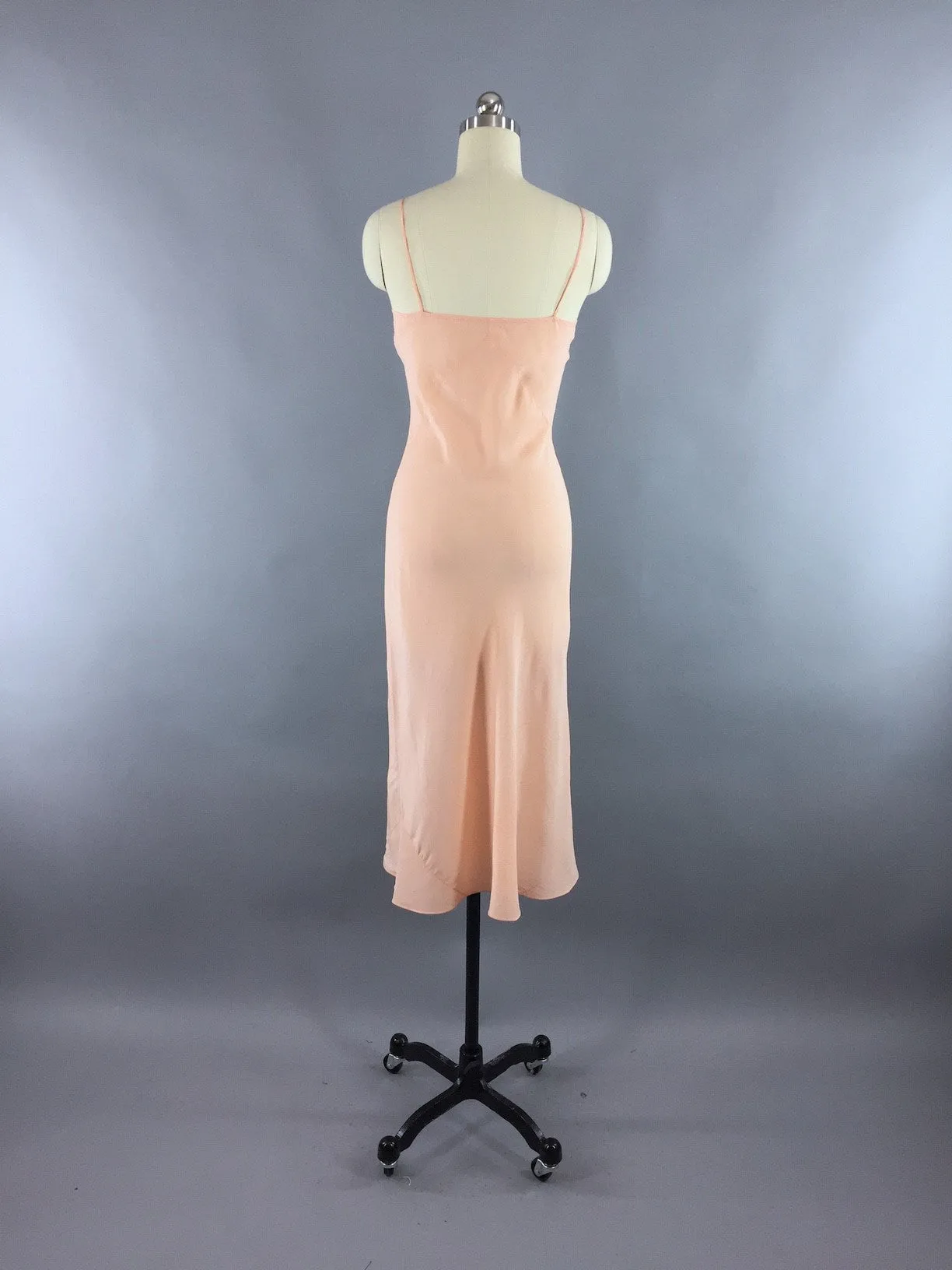 Vintage 1930s Silk Slip / Bias Cut Peach Silk Crepe