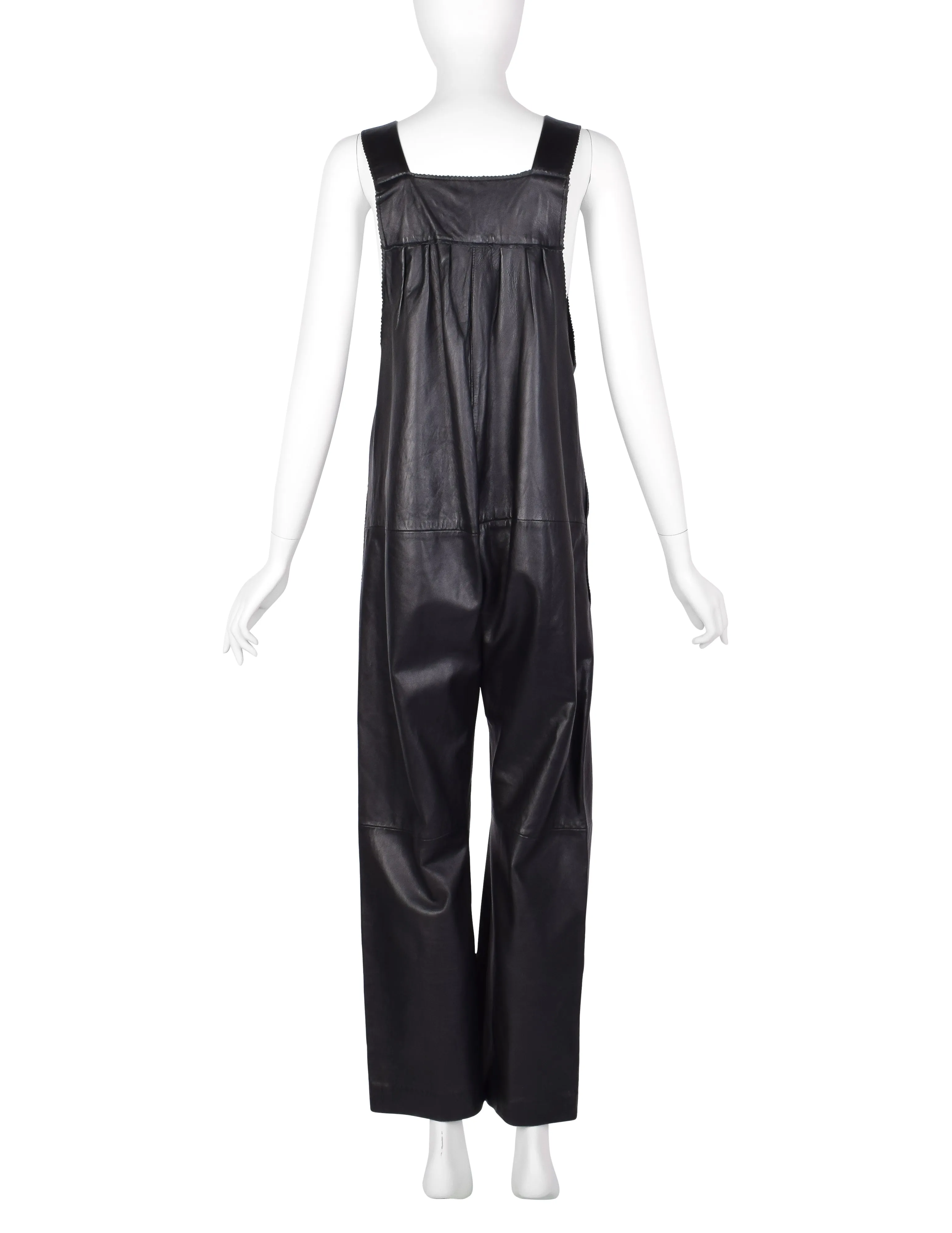 Vintage 1980s Black Leather Jumpsuit Overalls