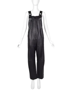 Vintage 1980s Black Leather Jumpsuit Overalls