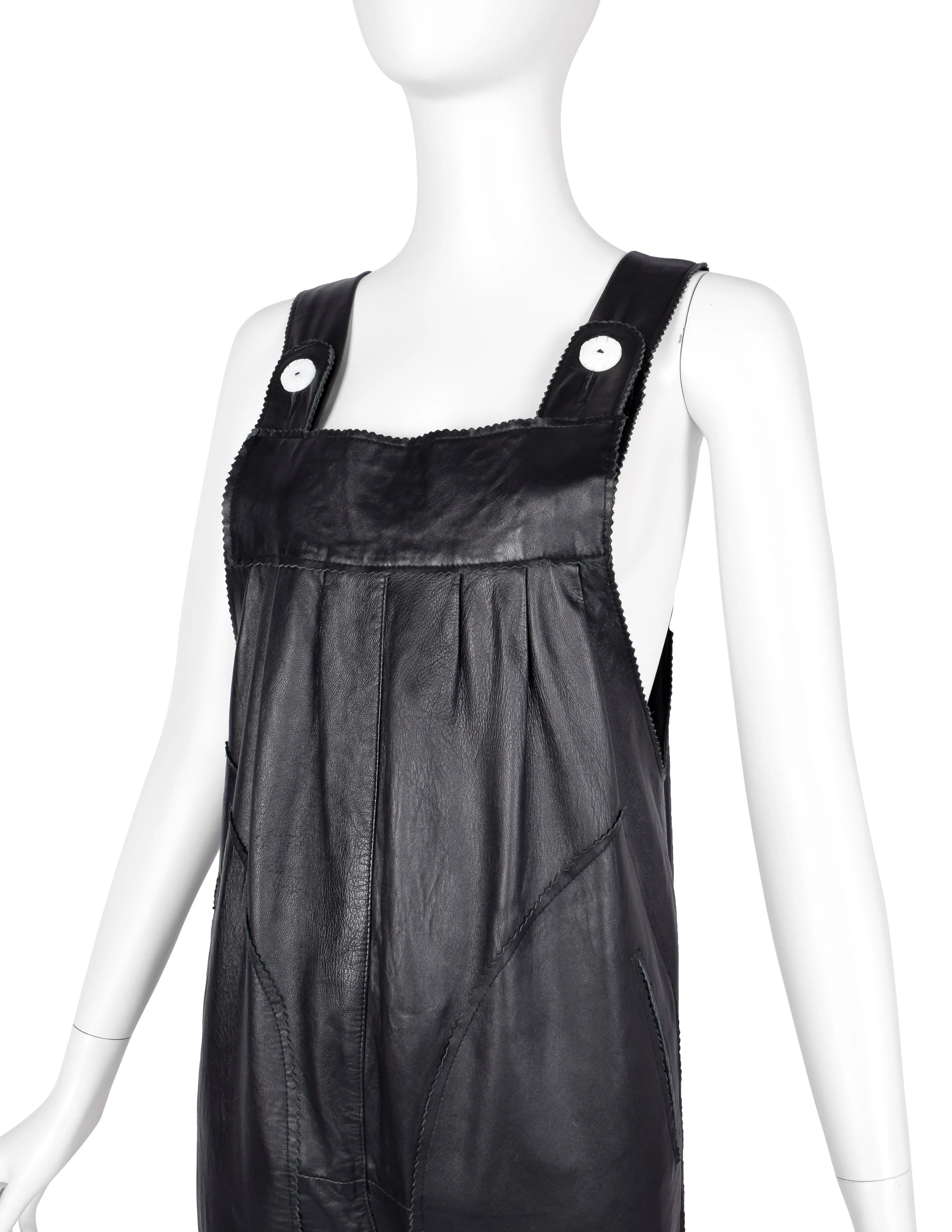 Vintage 1980s Black Leather Jumpsuit Overalls