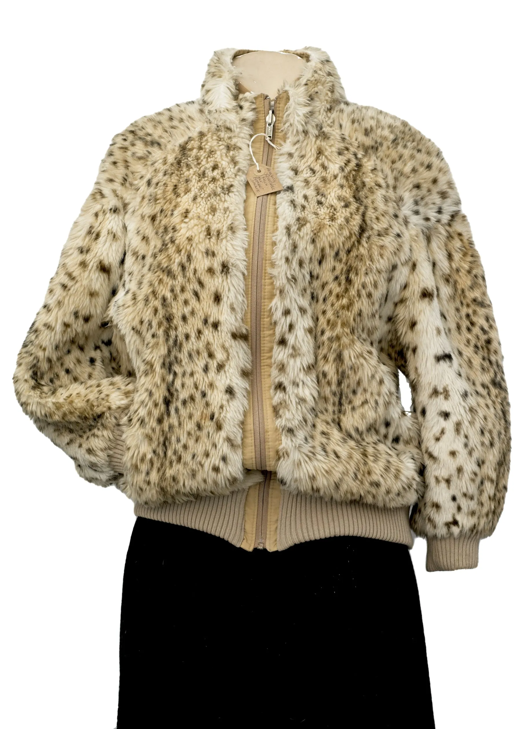 Vintage Faux Lynx Cheetah Reversible Bomber Jacket • Beige Lining