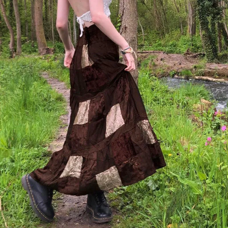 Vintage Velvet Patchwork Retro Tribal Print Skirt: Embrace the Wasteland Fashion Trend