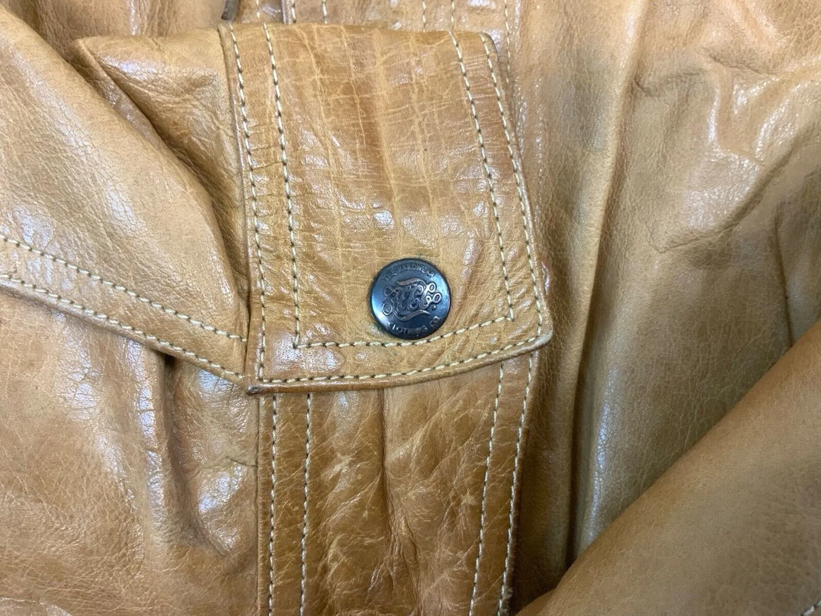 VTG TAN LEATHER HARDWEAR CLOTHING CO LEATHER BOMBER JACKET AERO ZIPS S 36”