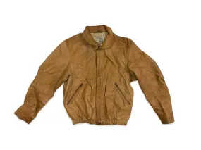 VTG TAN LEATHER HARDWEAR CLOTHING CO LEATHER BOMBER JACKET AERO ZIPS S 36”