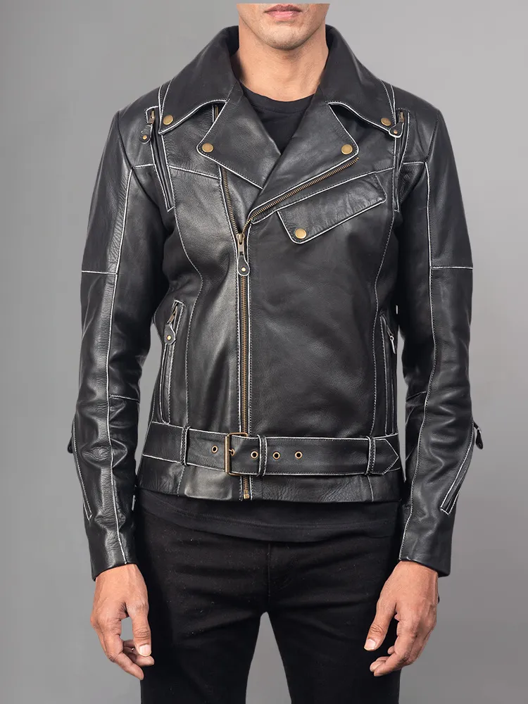 Waxed Natural Pebbled Cowhide Cafe Leather Jacket