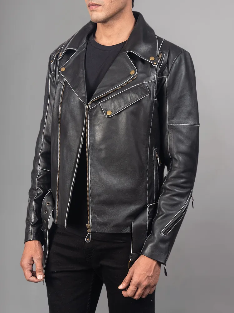 Waxed Natural Pebbled Cowhide Cafe Leather Jacket