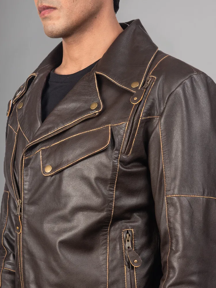 Waxed Natural Pebbled Cowhide Cafe Leather Jacket