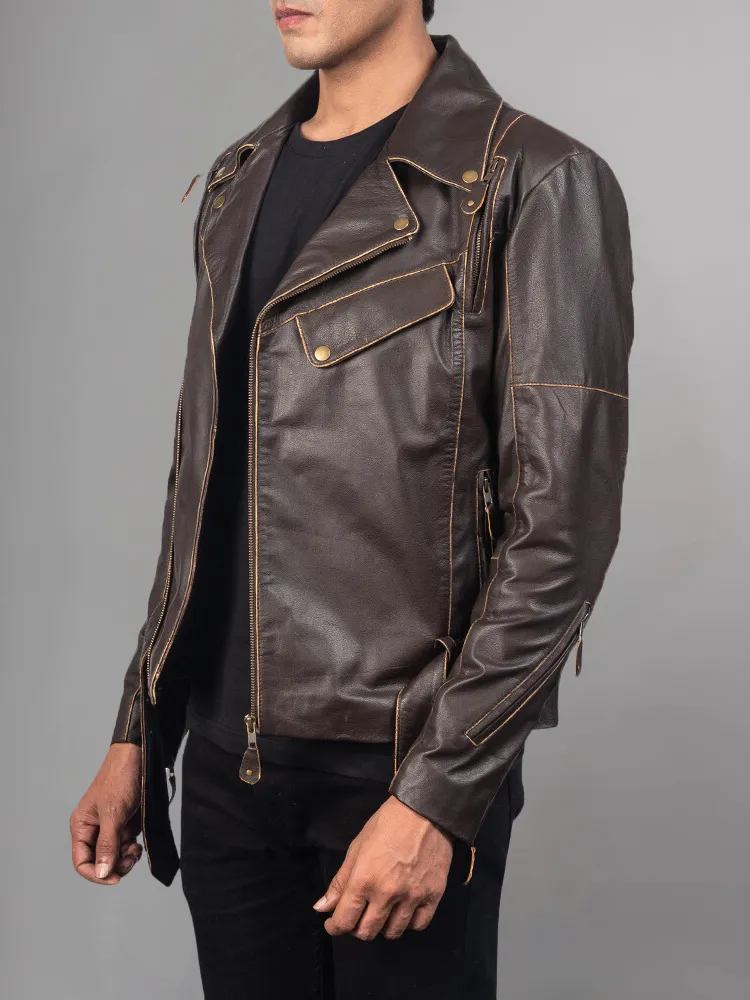 Waxed Natural Pebbled Cowhide Cafe Leather Jacket