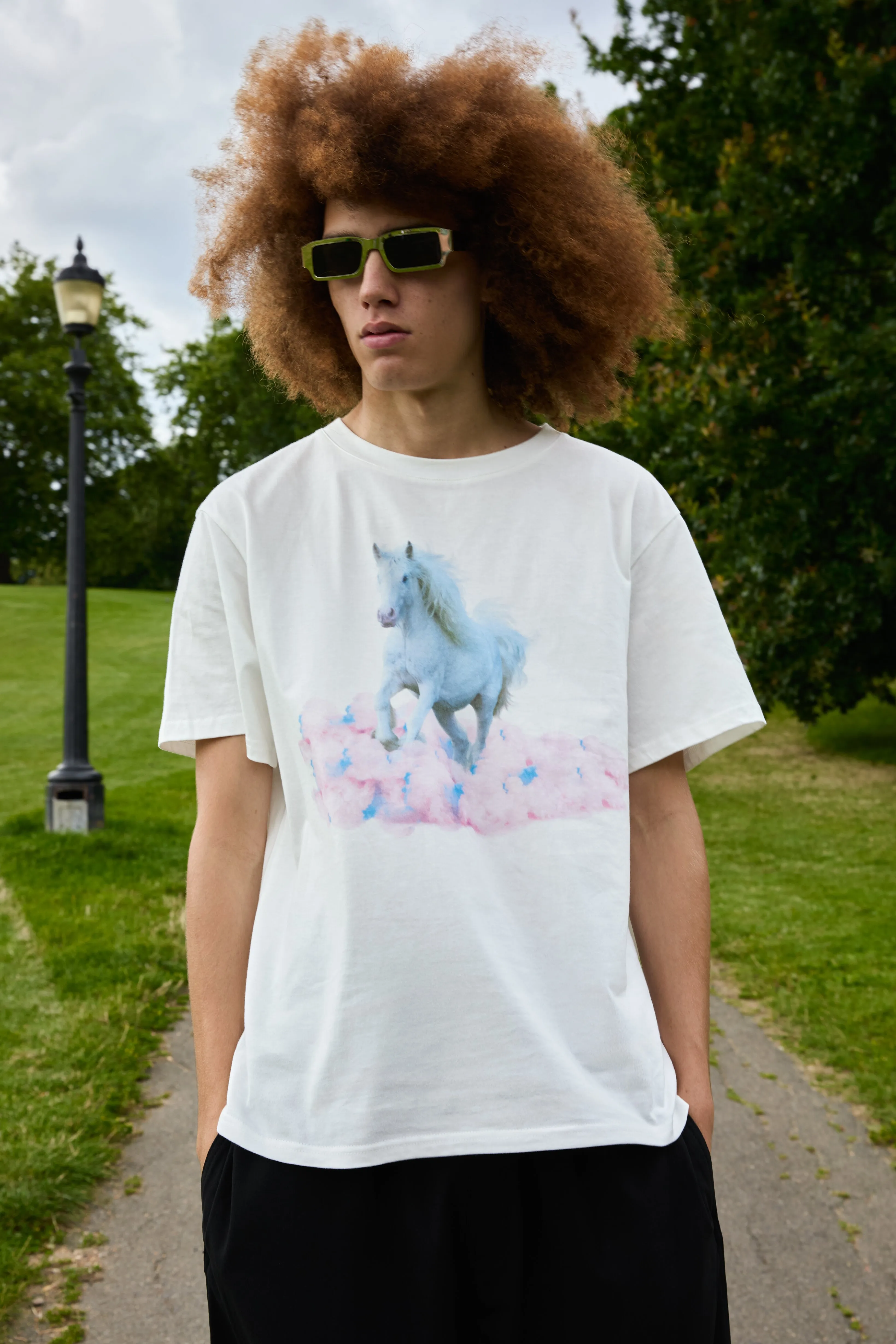 White Horse Print Unisex T-Shirt in White