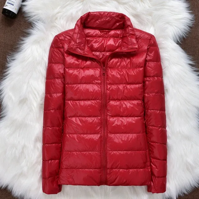 Winter Women Ultralight Thin Down Jacket White Duck Down Hooded Jackets Long Sleeve Warm Coat Parka Female Portable Outwear