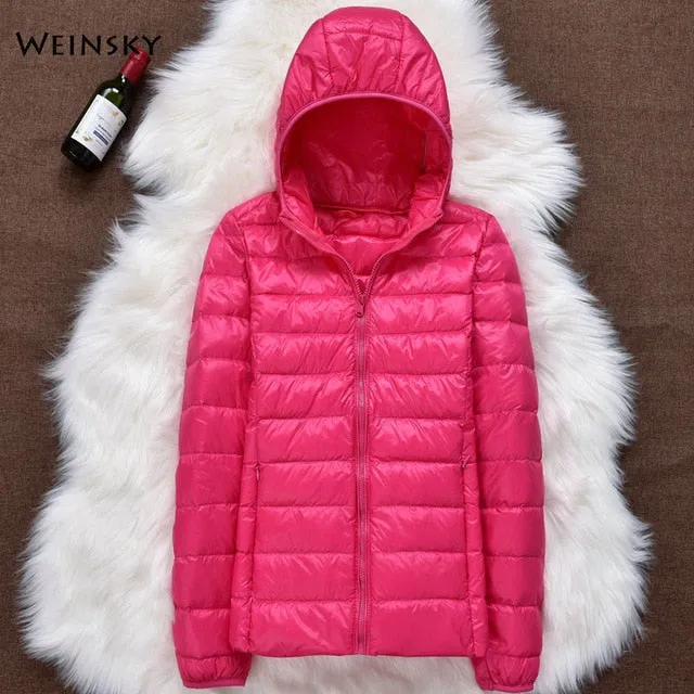 Winter Women Ultralight Thin Down Jacket White Duck Down Hooded Jackets Long Sleeve Warm Coat Parka Female Portable Outwear