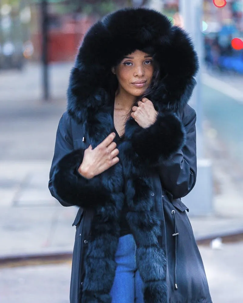 WOMEN PARKA- BLACK WITH BLACK FOX FUR