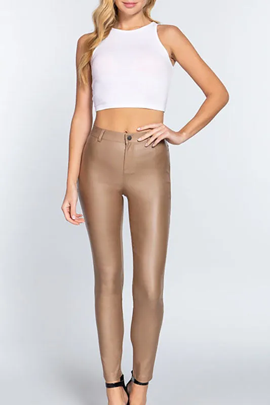 Women's Casual Faux Leather  PU Coated Long Pants