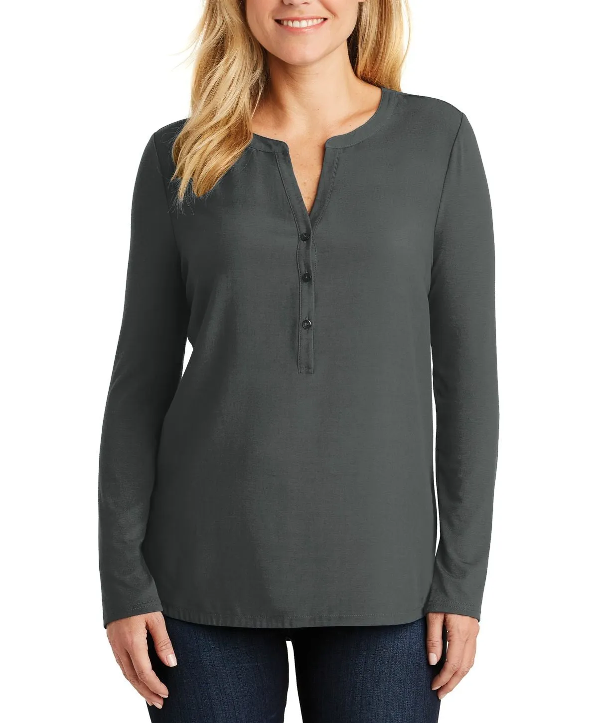 Women's Long Sleeve V-Neck Henley Work Tunic Shirt