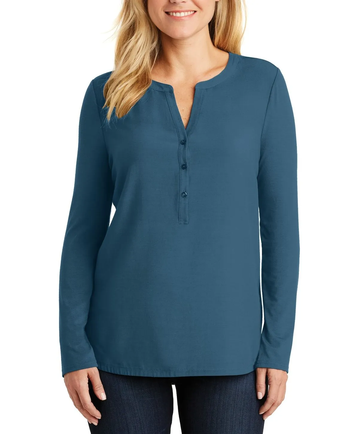 Women's Long Sleeve V-Neck Henley Work Tunic Shirt