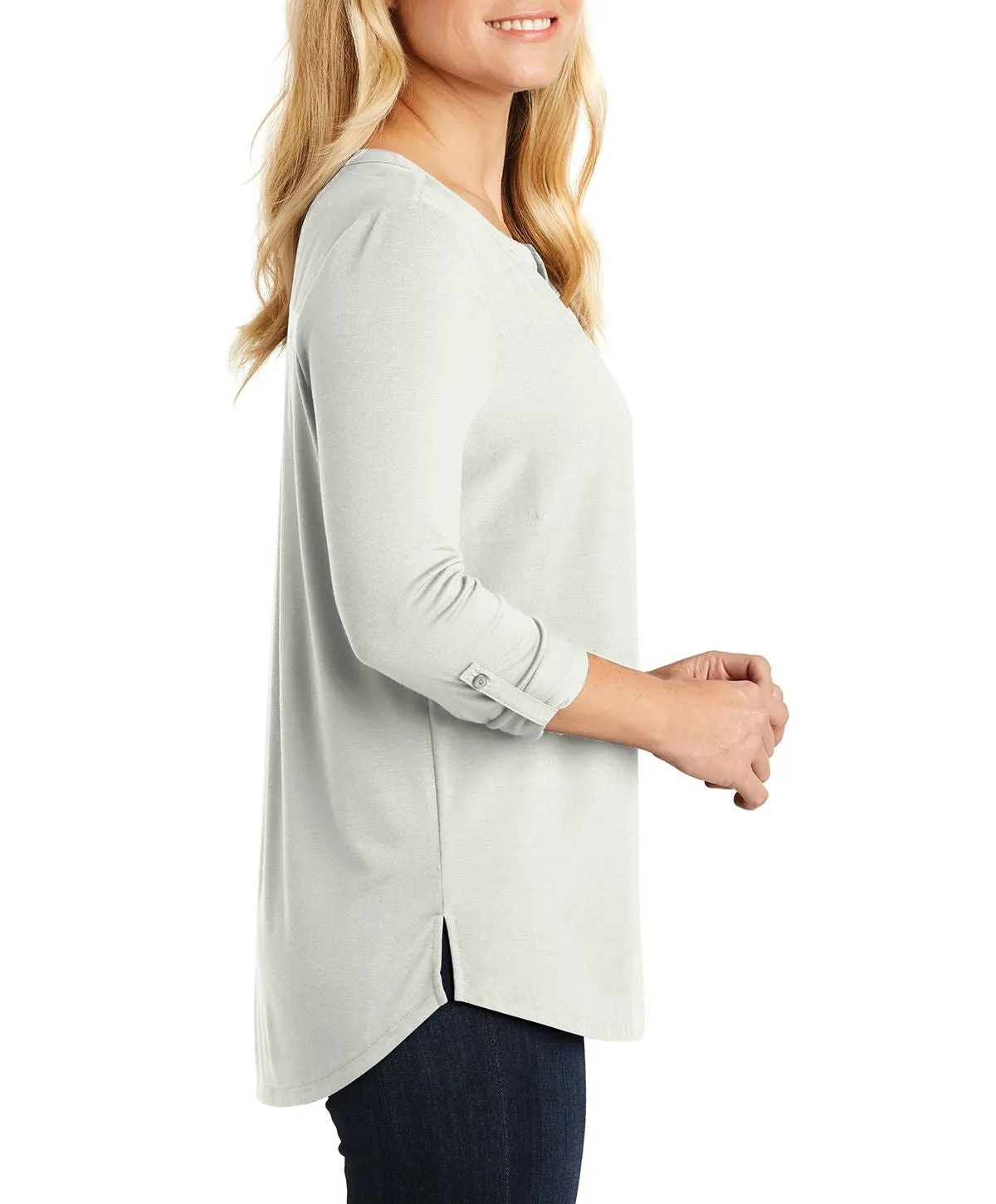 Women's Long Sleeve V-Neck Henley Work Tunic Shirt